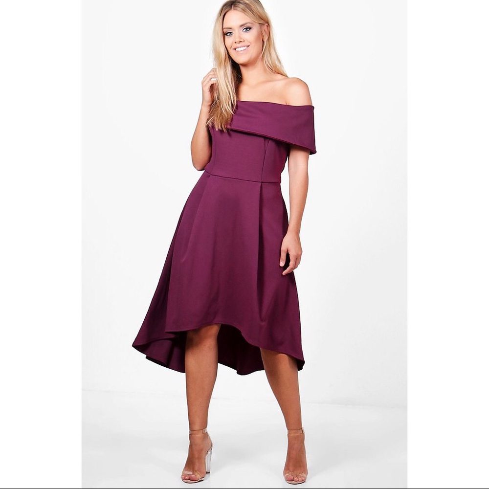 Boohoo Plus Double Layer Midi Dress Burgundy